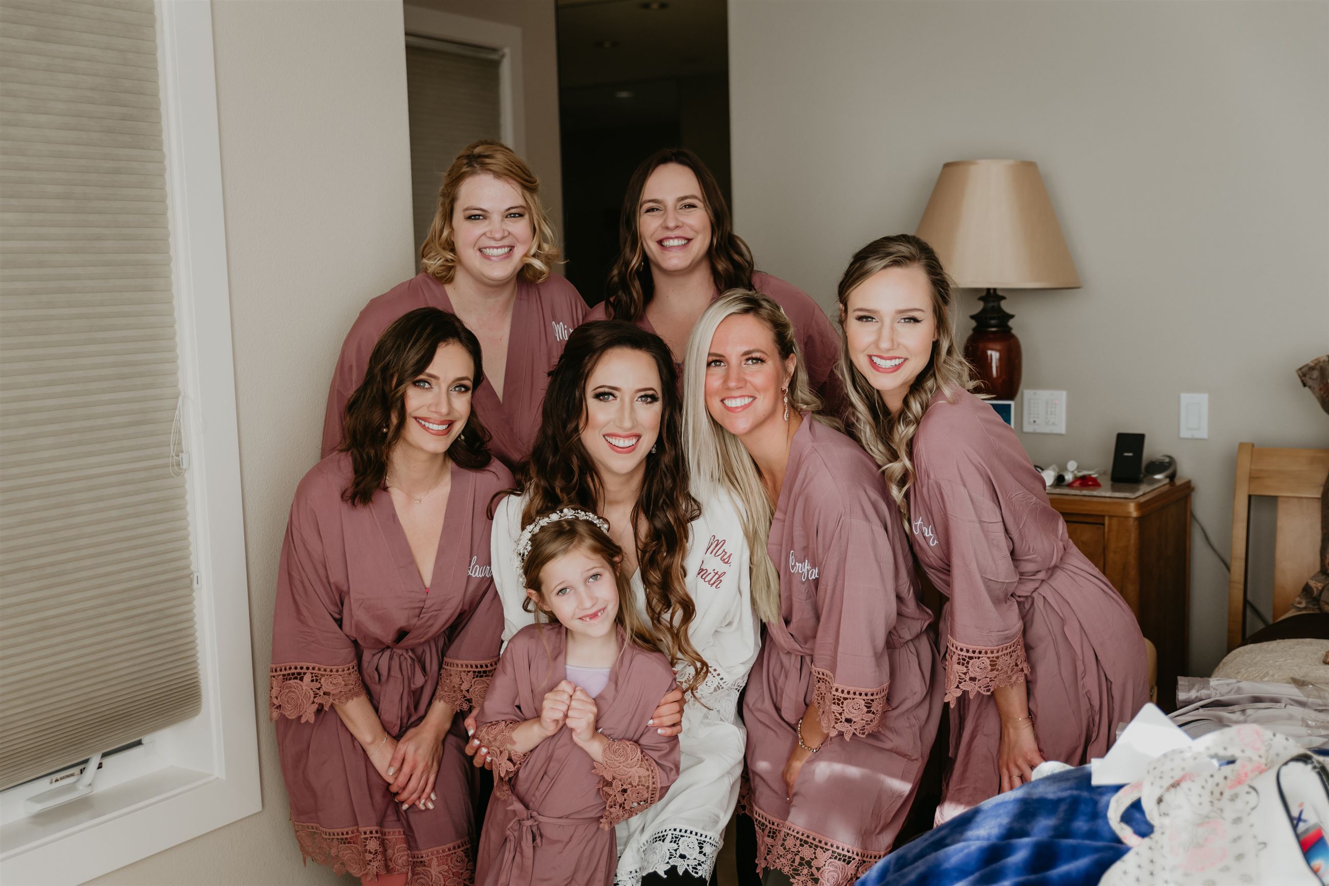 Bride getting ready with bridesmaids