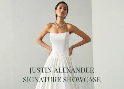 Basque waist ballgown by Justin Alexander Signature