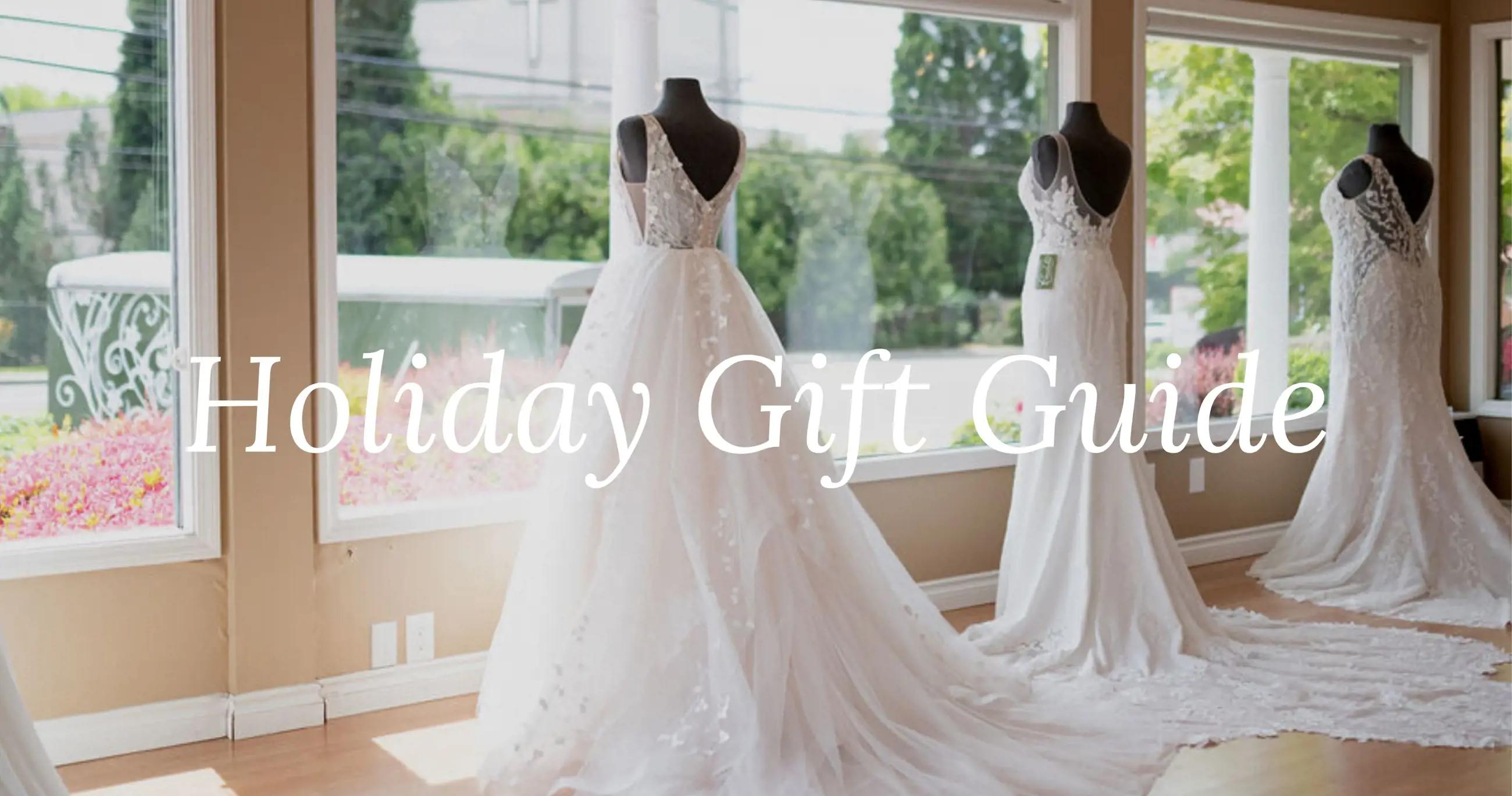 Portland Oregon Wedding Dresses with Holiday Gift Guide text overlay