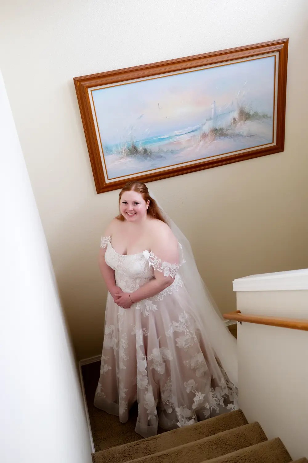 Bride in Madison James Lace Applique Wedding Dress
