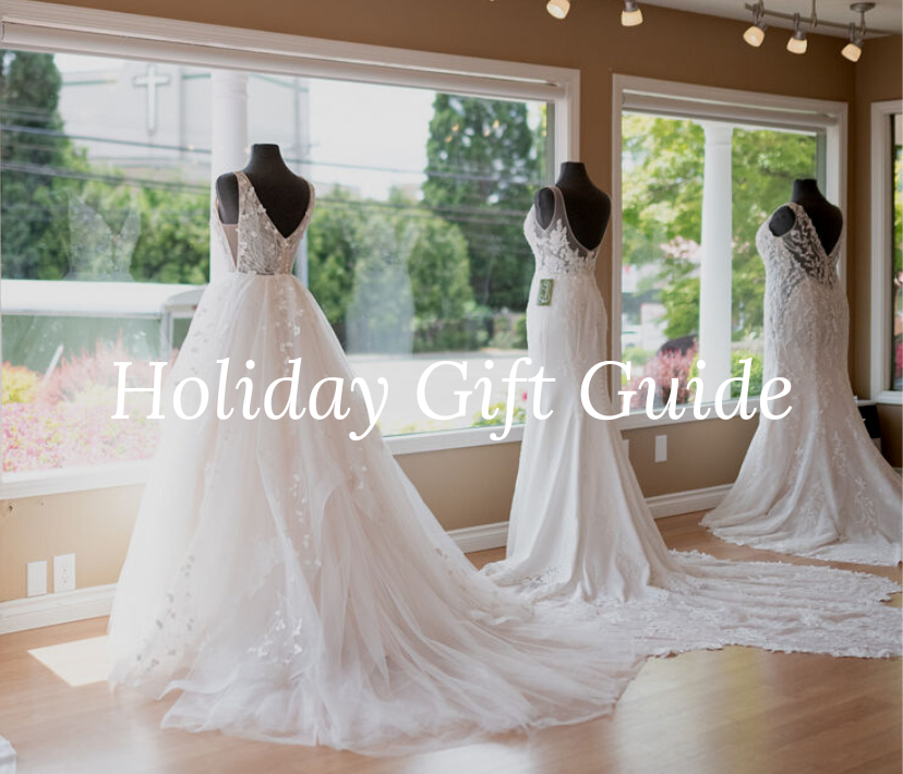Portland Oregon Wedding Dresses with Holiday Gift Guide Text Overlay