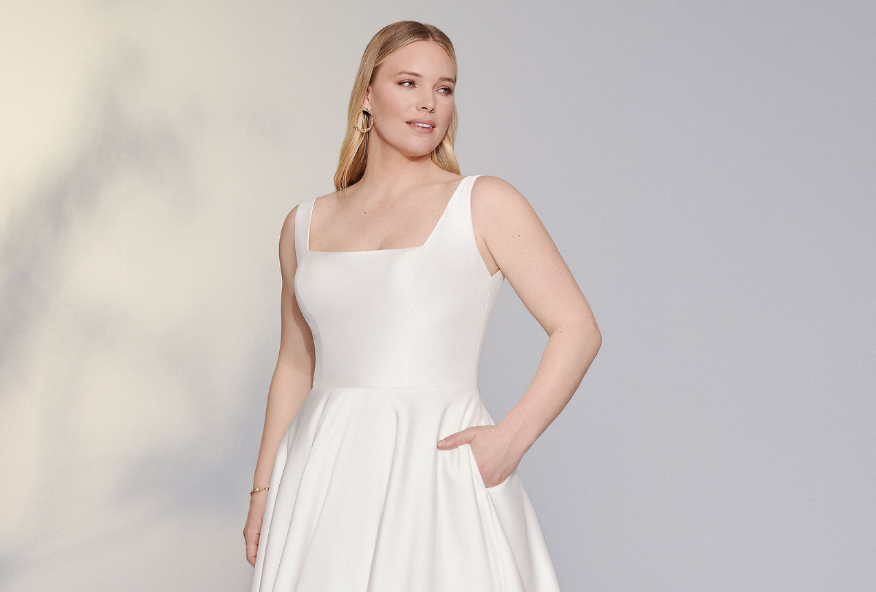 Clean back drop Square neck wedding dress