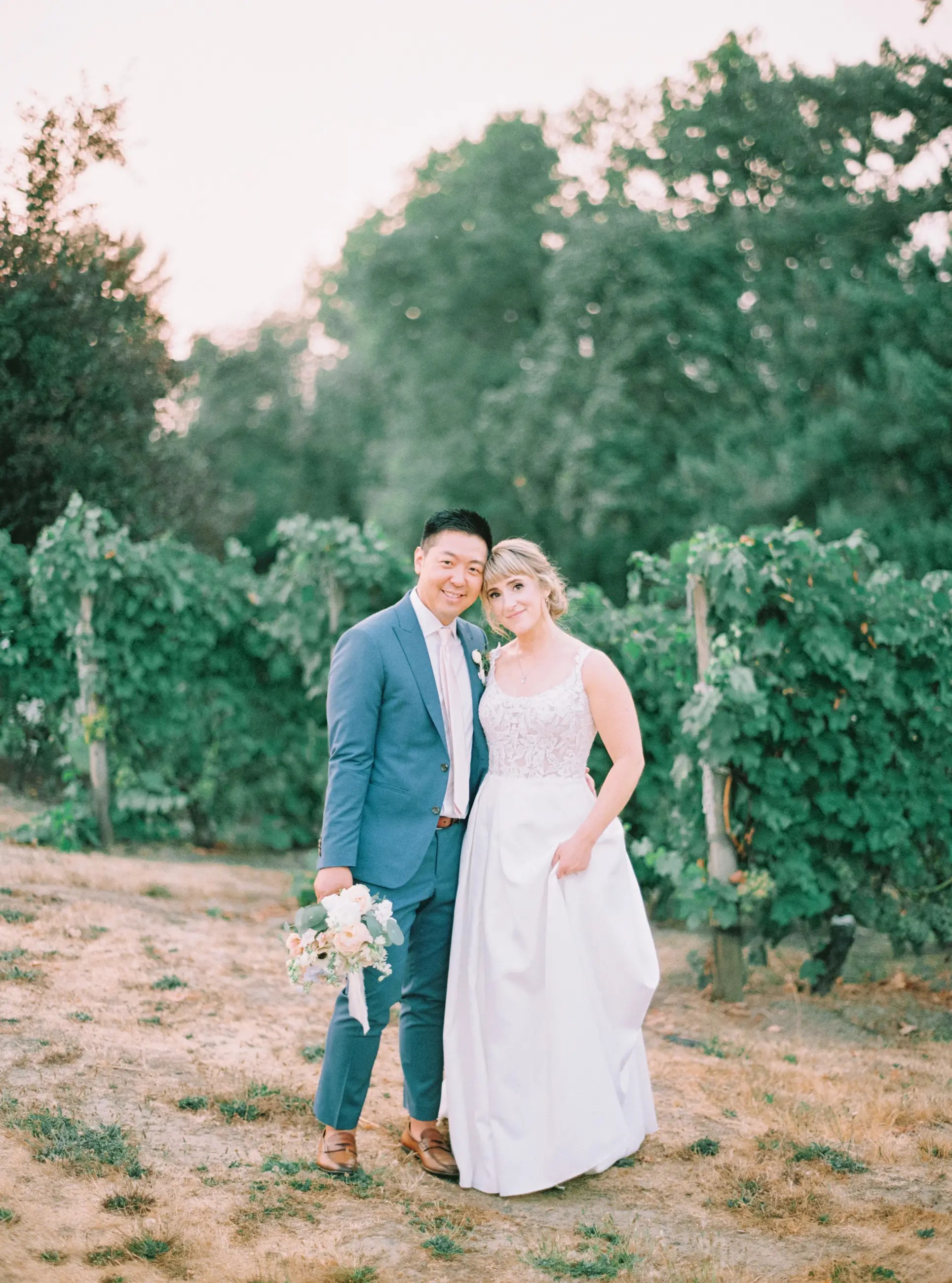 Bride and groom on wedding day at Vineyard