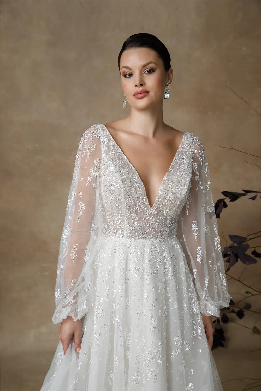 Sparkly Long Sleeve A line Wedding Dress