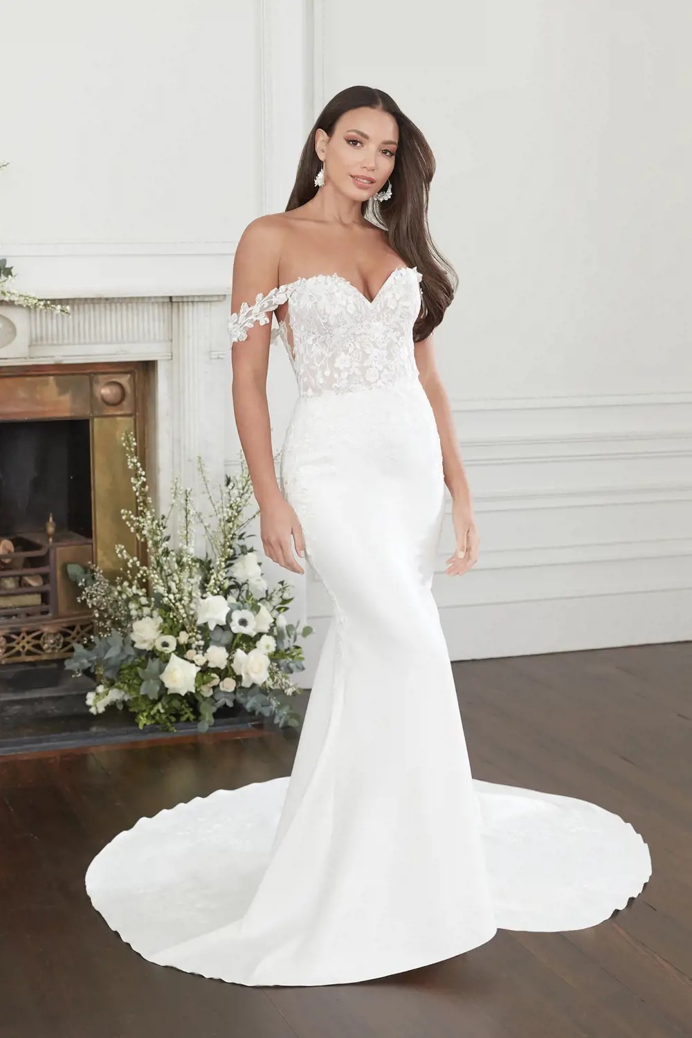 Off the Shoulder Crepe Wedding Dress