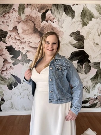 Charlotte's Style Classic Pearl Studded Jean Jacket with Bride Embroidery #1 thumbnail