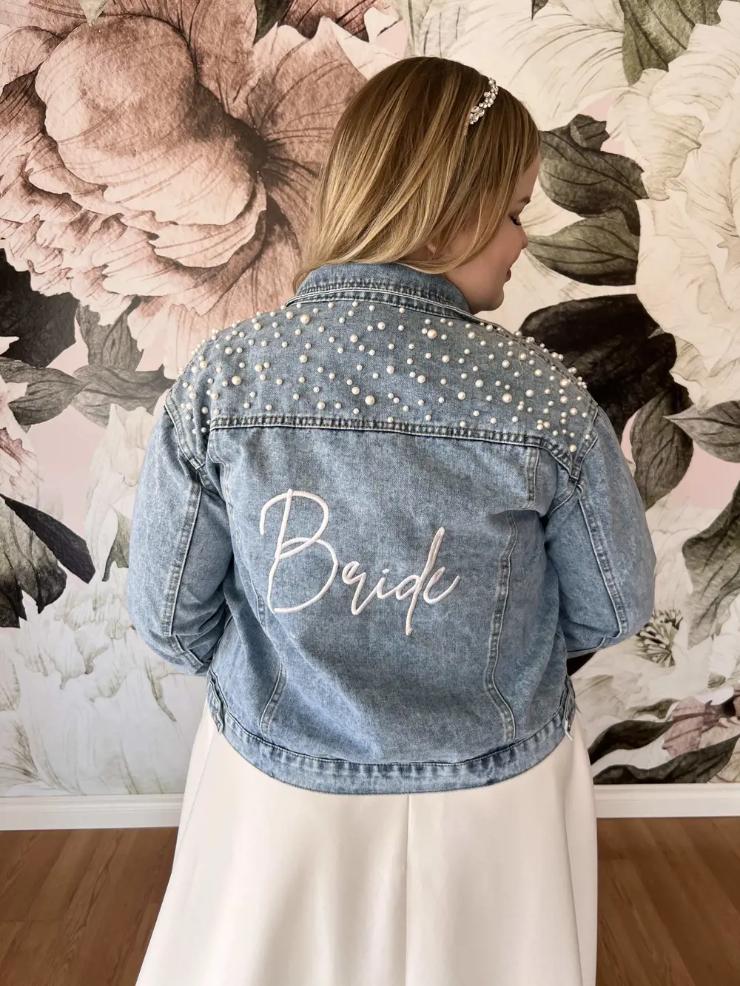 Charlotte's Style Classic Pearl Studded Jean Jacket with Bride Embroidery Default Thumbnail Image