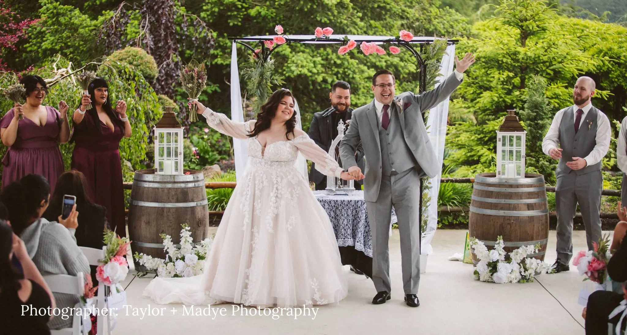 Lace Ball Gown Wedding Dress with Sleeves Featured Couple